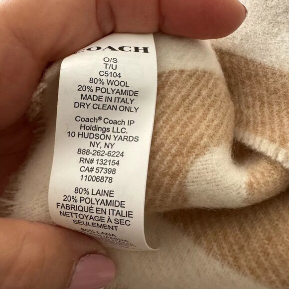 COACH Signature Poncho Chalk Taupe Wool Reversible One Size Logo - Picture 7 of 7